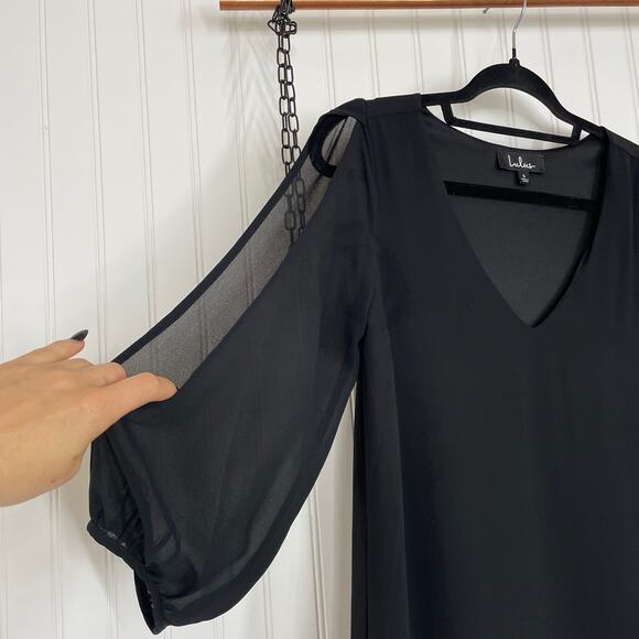 Lulus Womens Shifting Dears Black Long Sleeve V-Neck Mini Dress Size Small - Picture 3 of 7